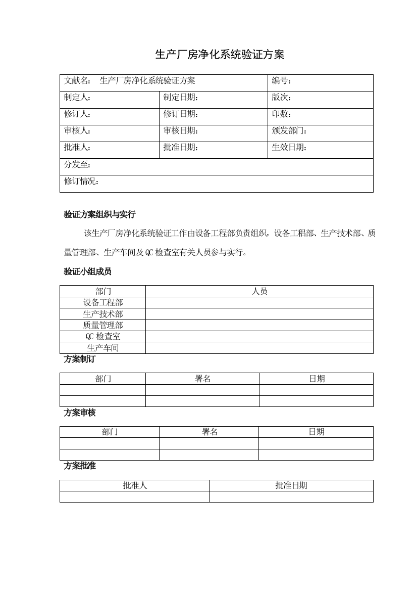 生产厂房净化系统验证方案