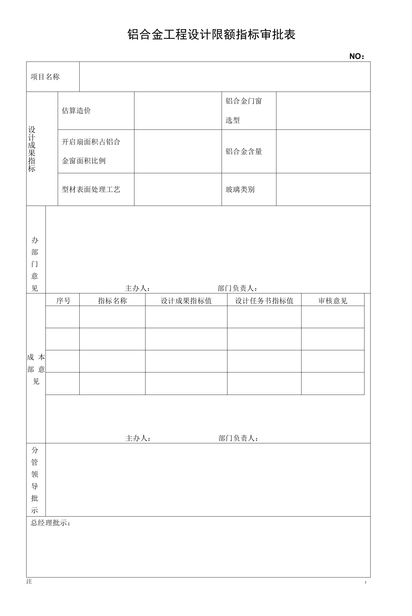 【模板】铝合金工程设计限额指标审批表