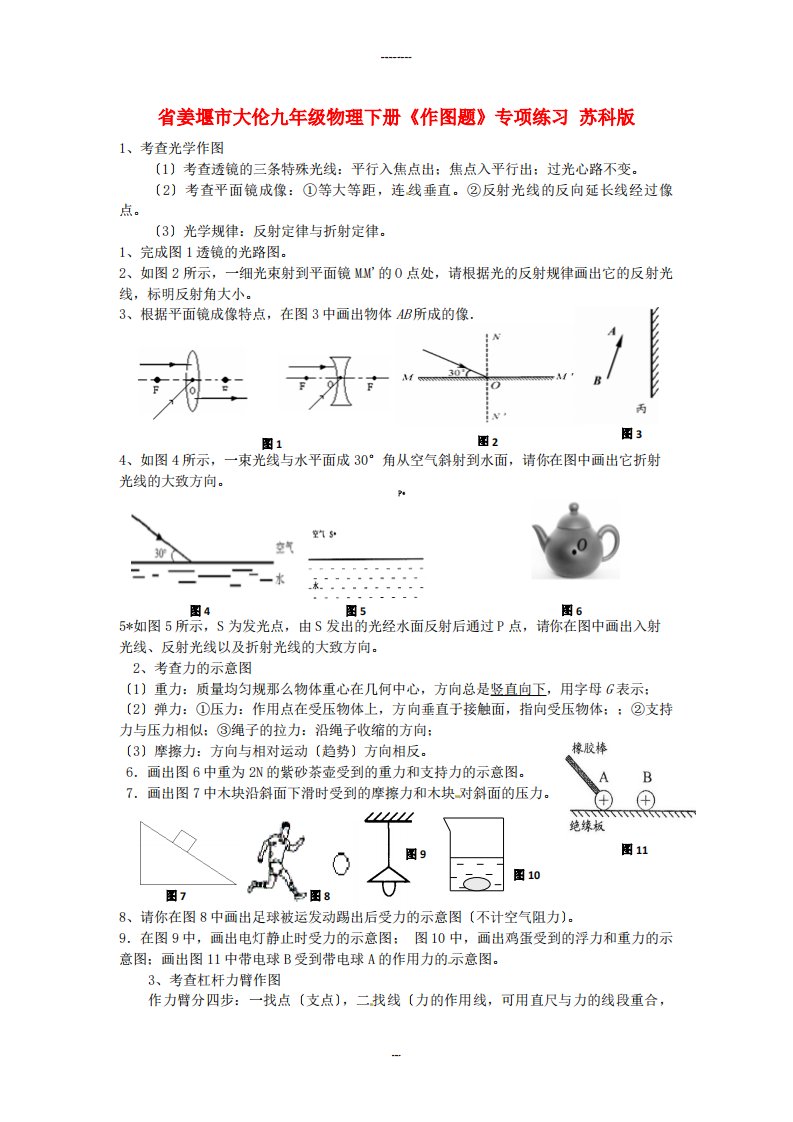 姜堰市大伦九年级物理下册《作图题》专项练习苏科