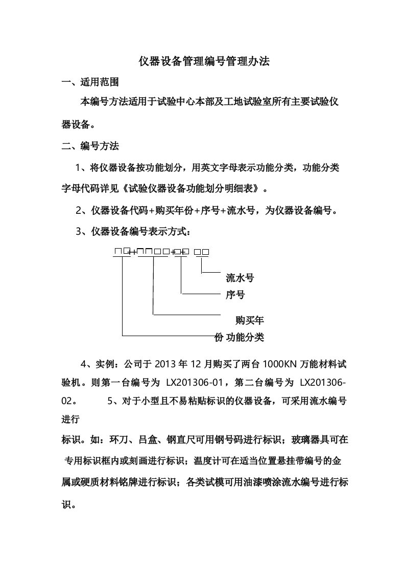 仪器设备管理编号管理办法