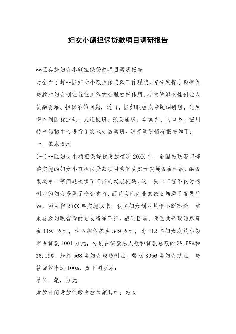 妇女小额担保贷款项目调研报告