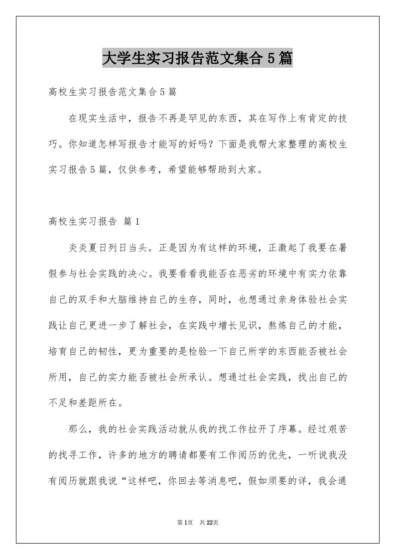 大学生实习报告范文集合5篇例文