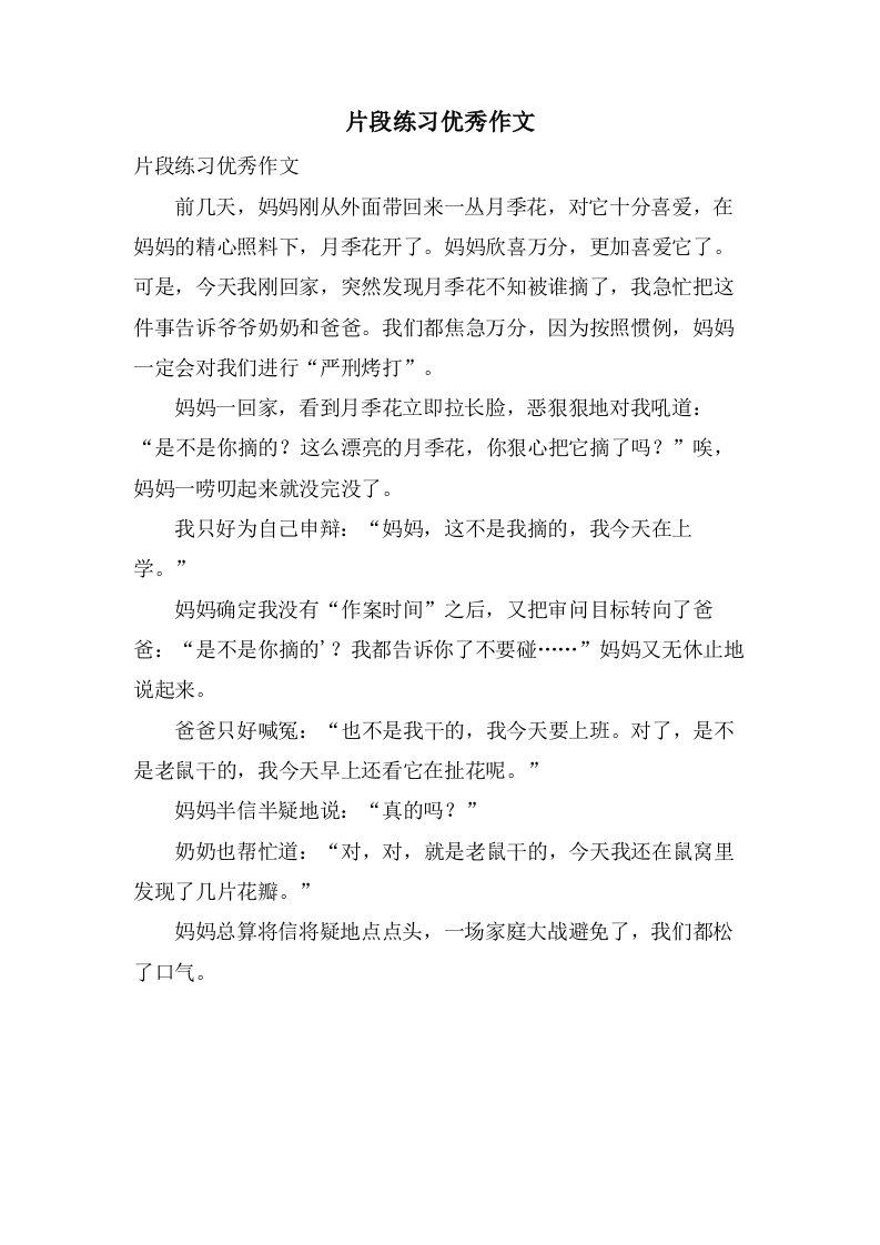 片段练习优秀作文