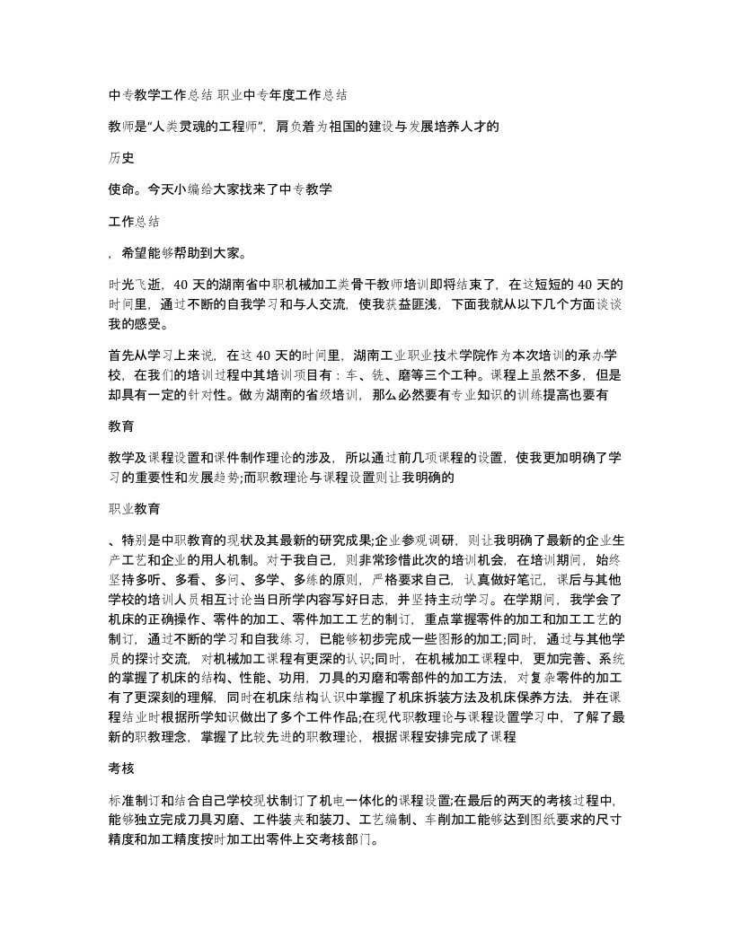 中专教学工作总结职业中专年度工作总结