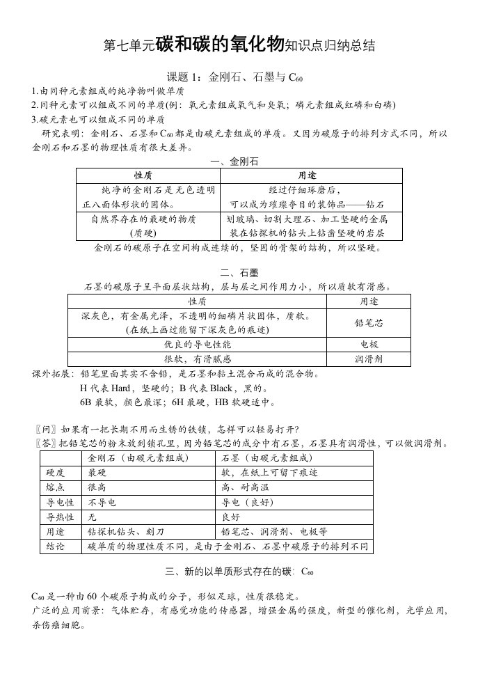 第6单元碳和碳的氧化物知识点总结(修改稿)b5