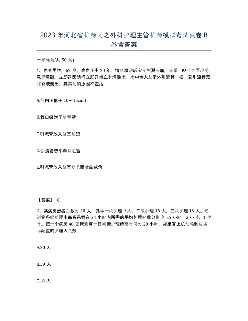 2023年河北省护师类之外科护理主管护师模拟考试试卷B卷含答案