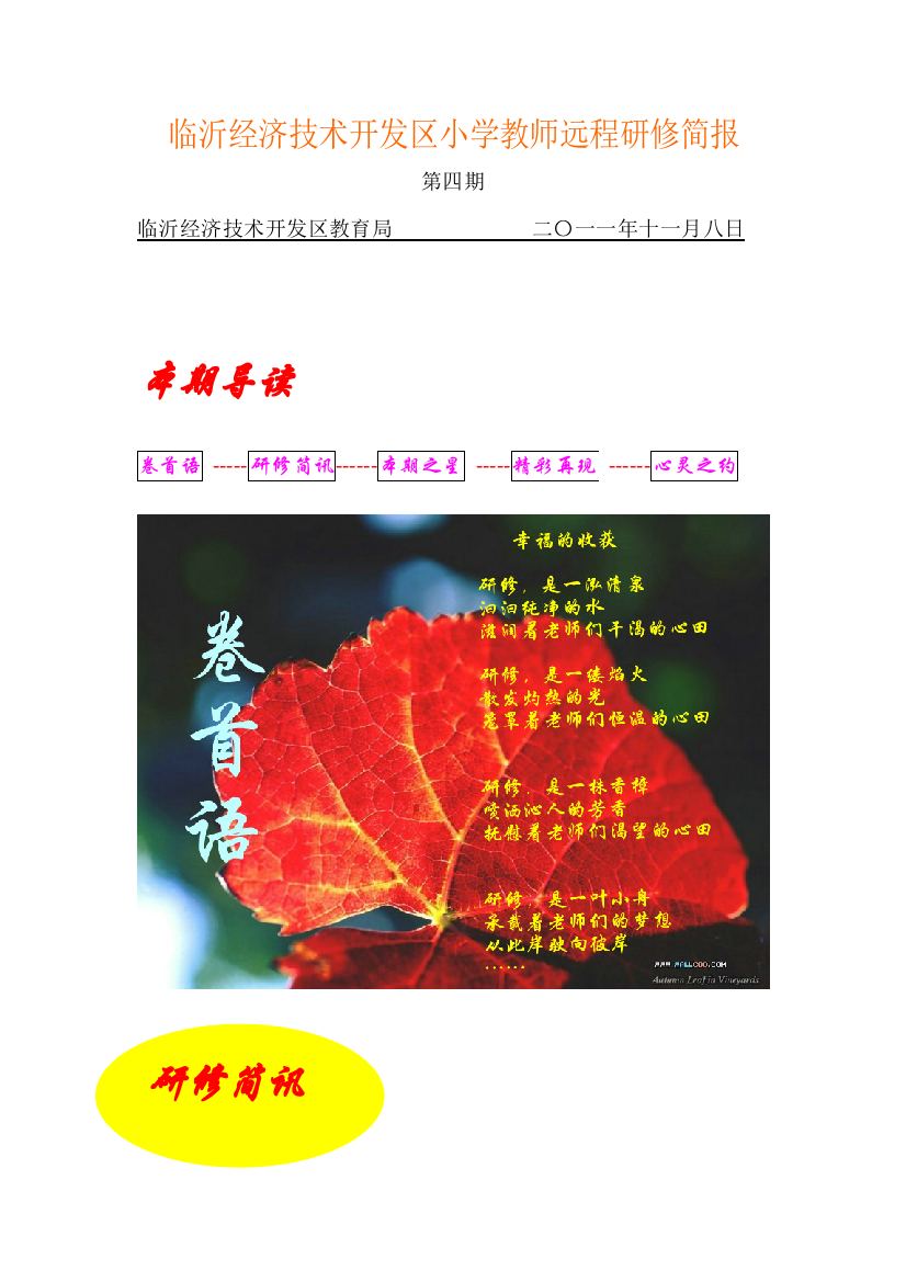 临沂经济技术开发区小学教师远程研修简报