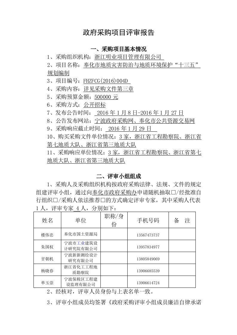 政府采购项目评审报告