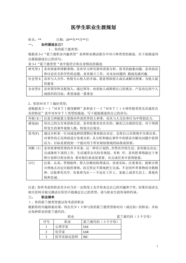 医学生职业生涯规划