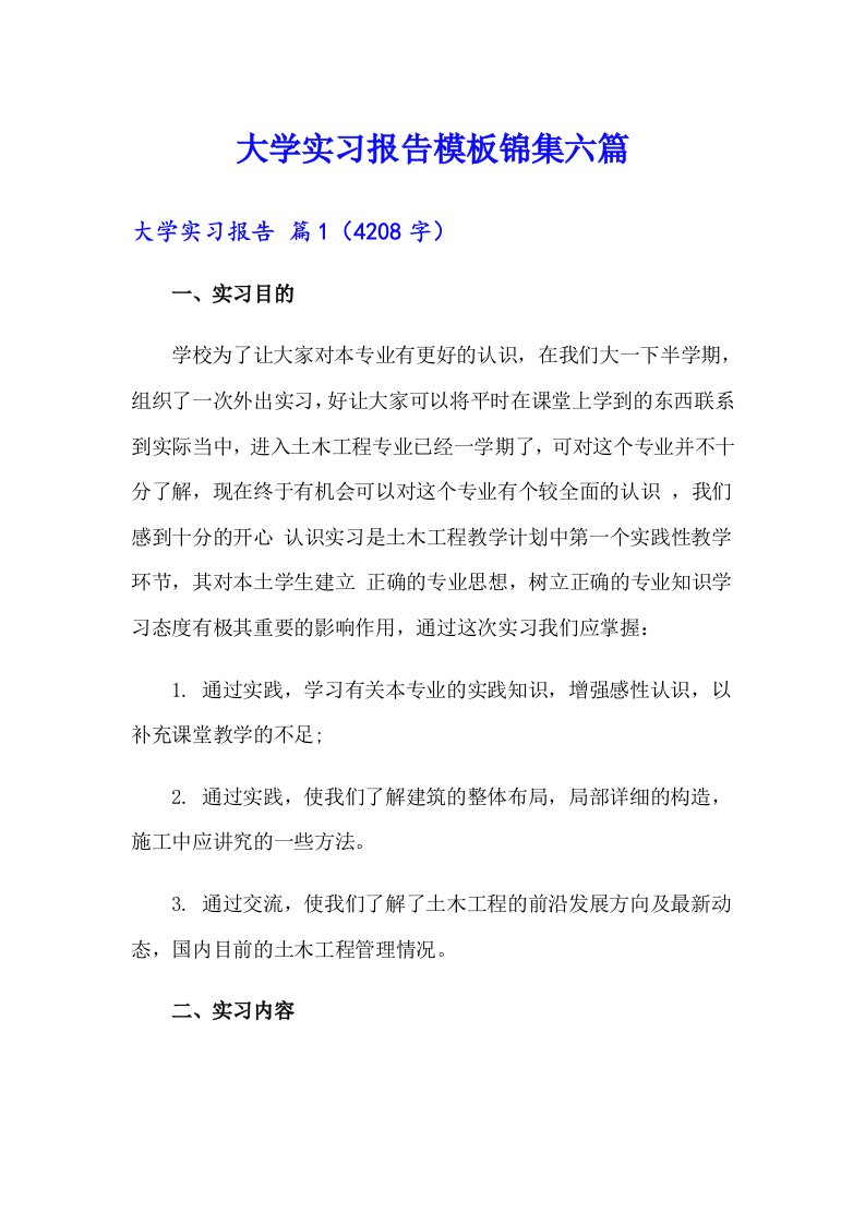 （精品模板）大学实习报告模板锦集六篇