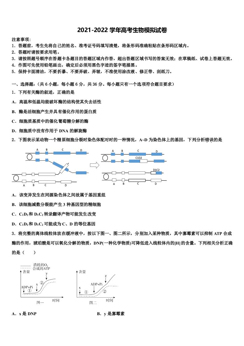 吉林省洮南市第十中学2022年高三下学期联考生物试题含解析