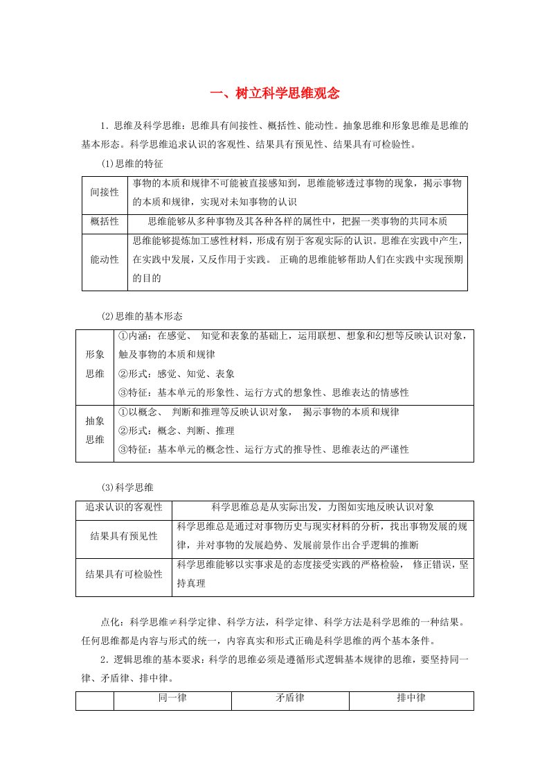 江苏专用新教材2024届高考政治一轮复习素材选择性必修3一树立科学思维观念