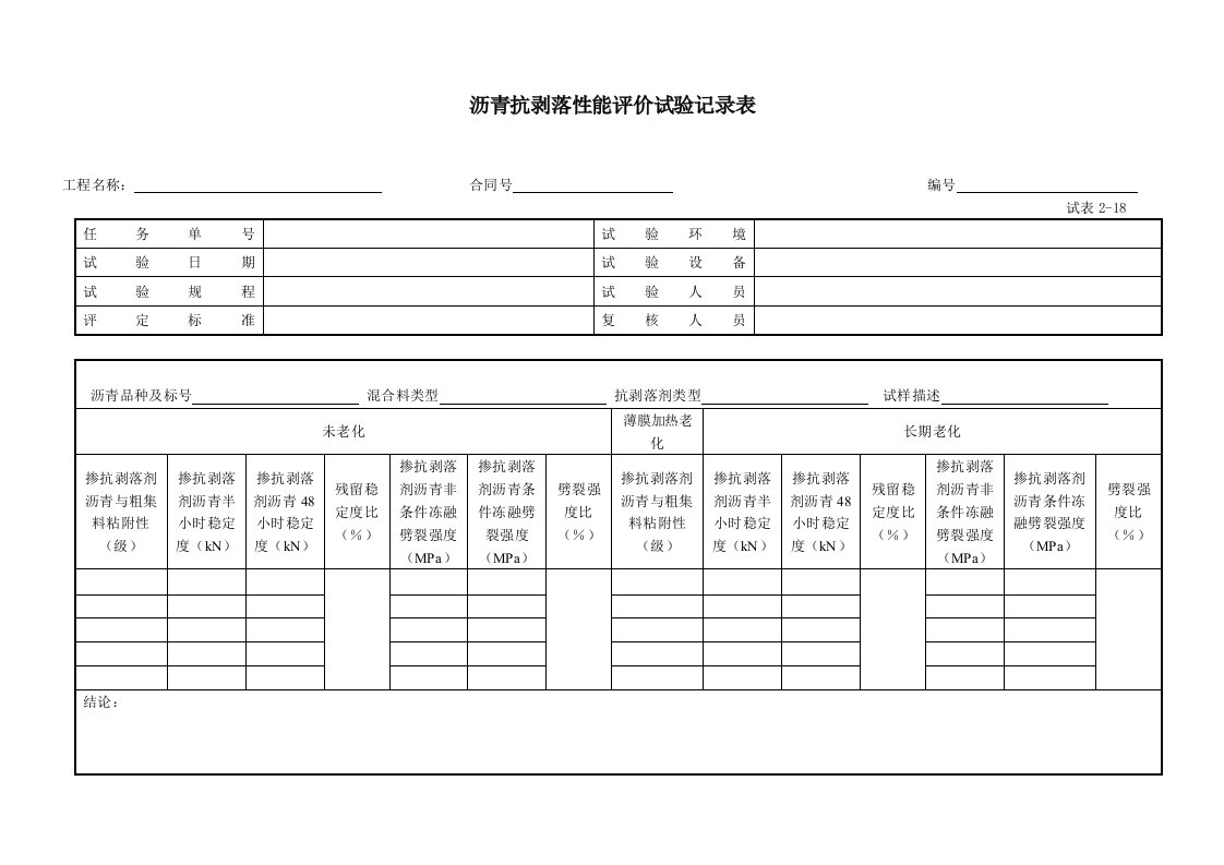 沥青抗剥落性能评价试验记录表