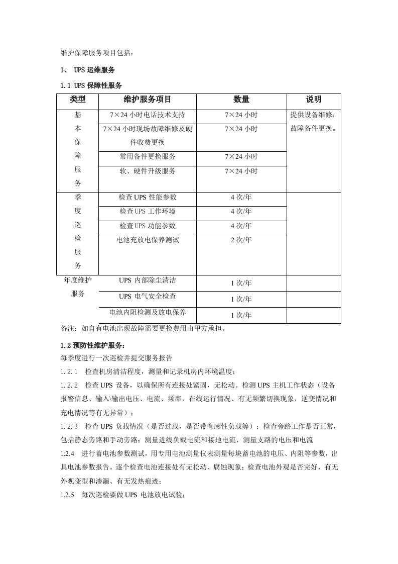 维护保障服务项目包括目