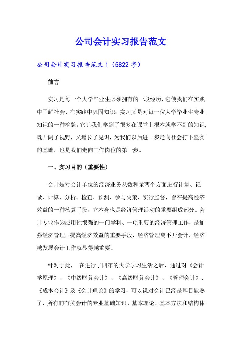 【实用模板】公司会计实习报告范文