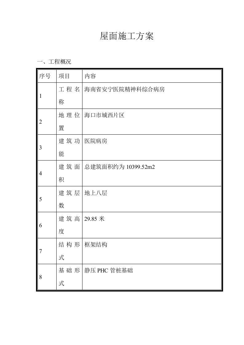 海南某多层框架结构医院屋面施工方案PHC管桩基础、附详图