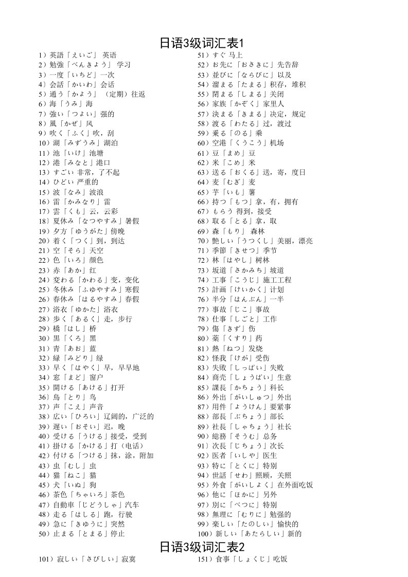 最全N3日语3级词汇表(EXCEL