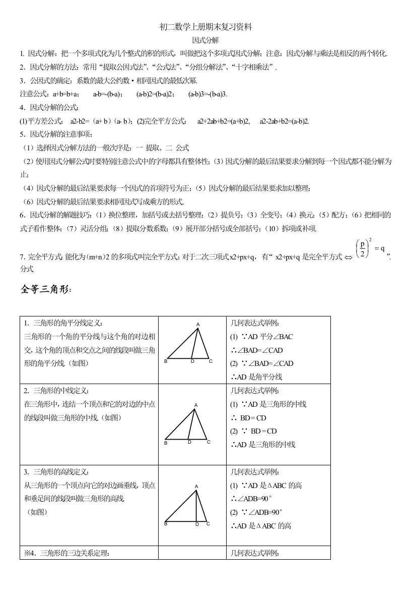 初二数学复习资料