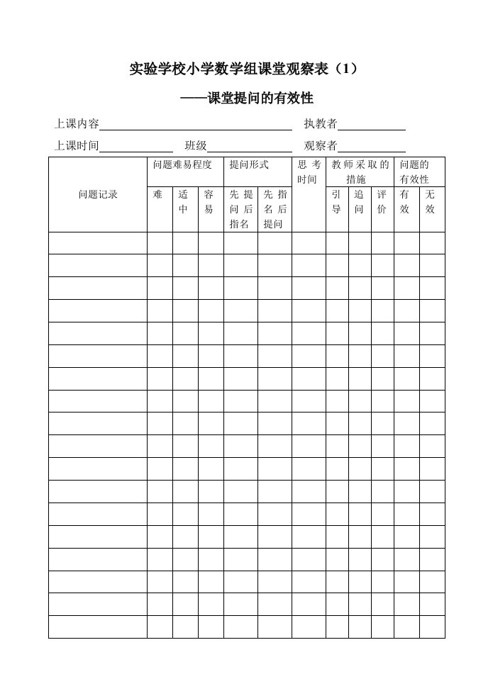 实验学校小学数学组课堂观察表