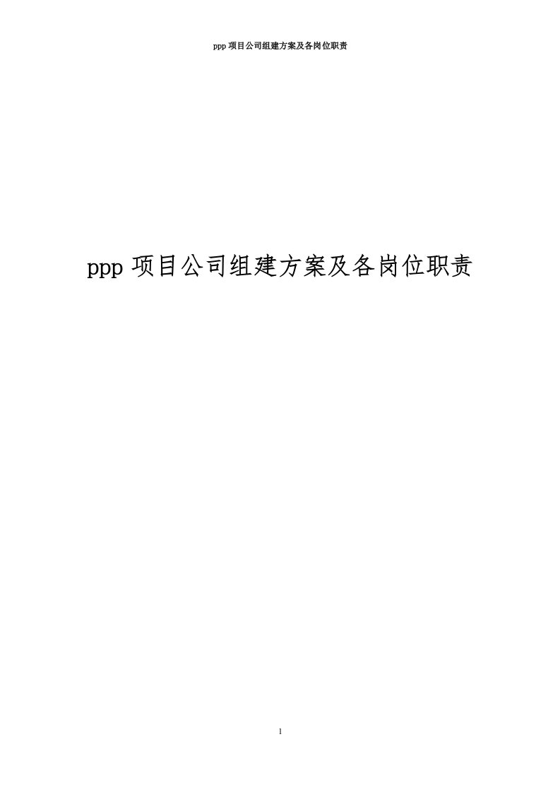 ppp项目公司组建方案及各岗位职责