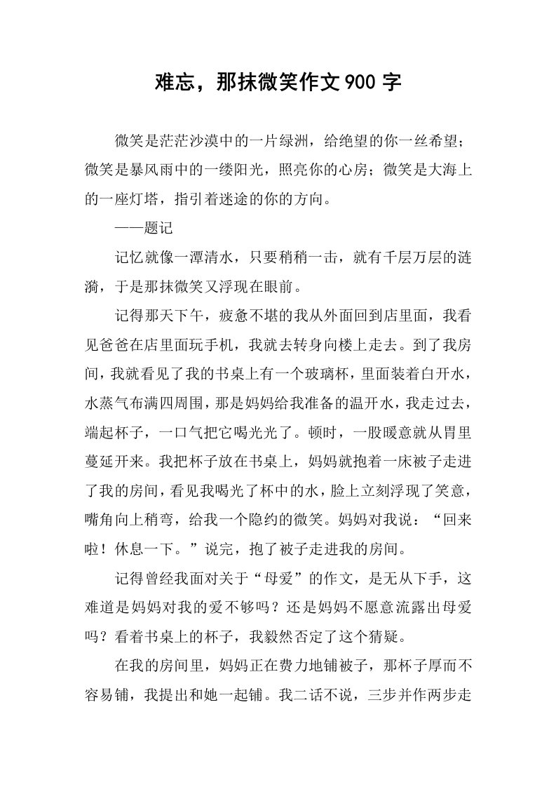 难忘，那抹微笑作文900字