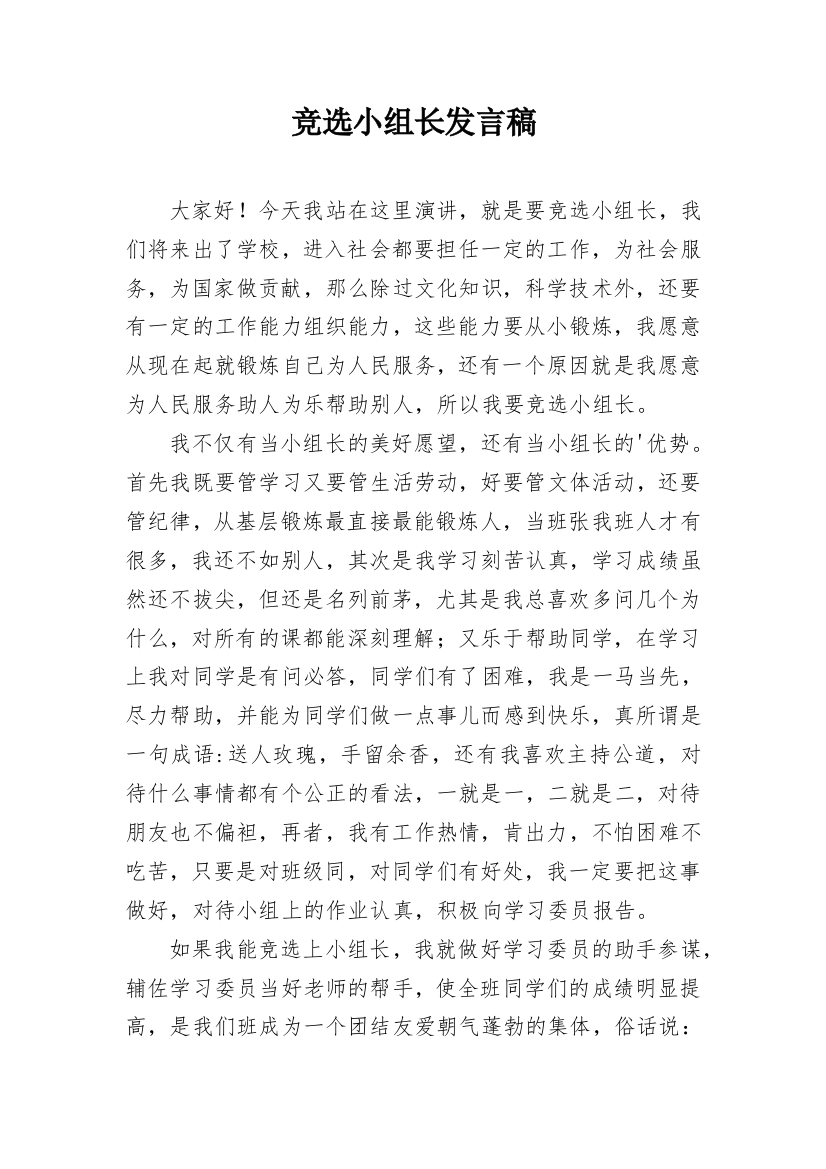 竞选小组长发言稿_2