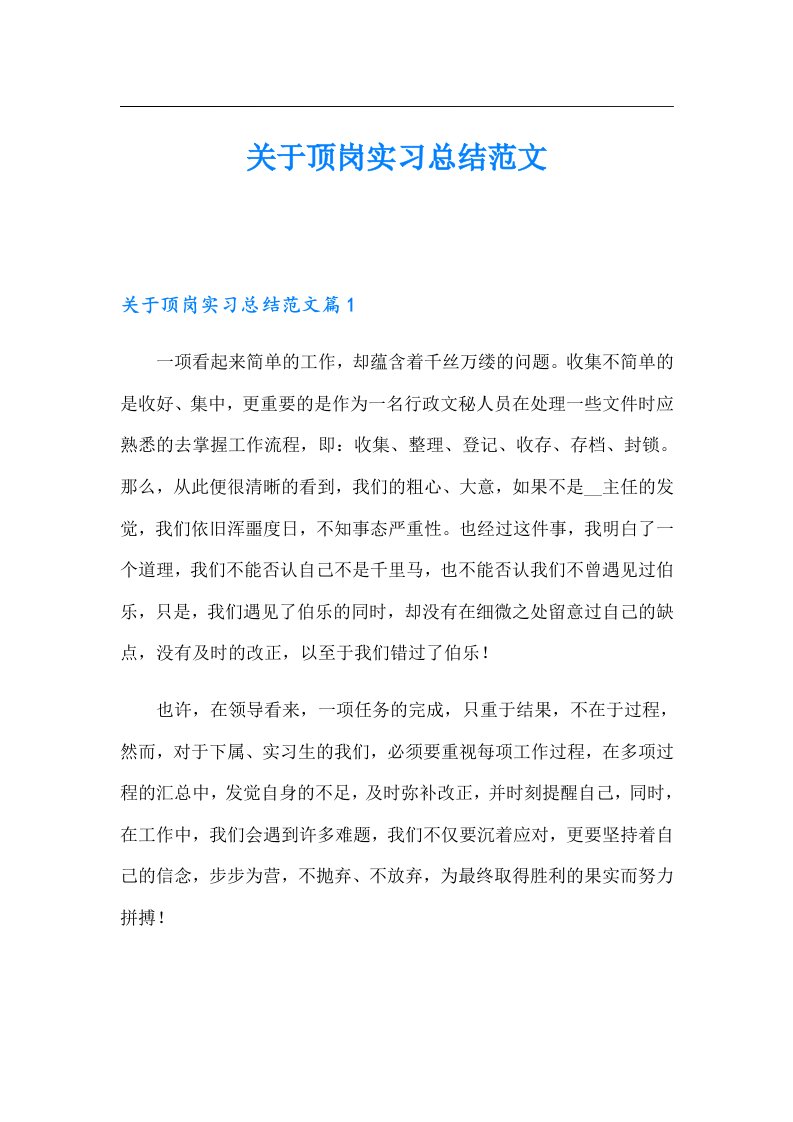 关于顶岗实习总结范文