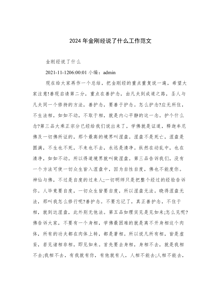 2024年金刚经说了什么工作范文