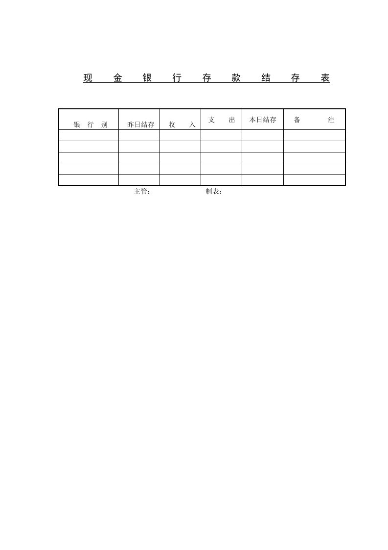 现金银行存款结存表模板