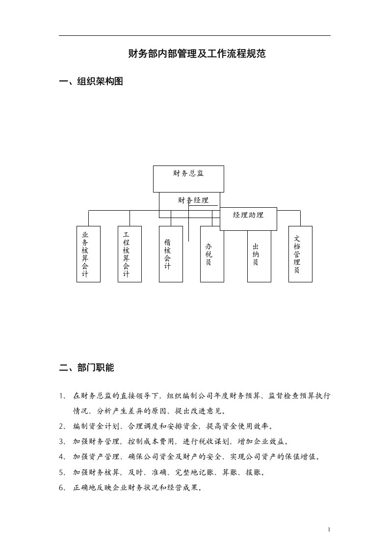 公司财务部管理及工作流程