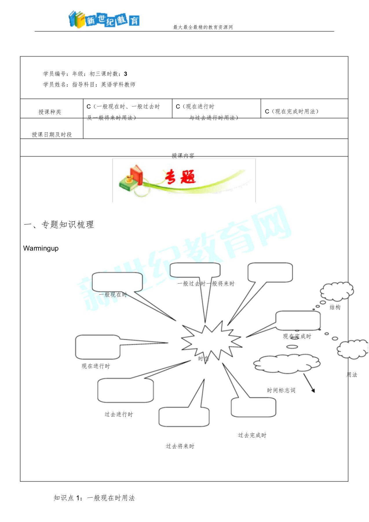 江苏省南通市牛津译林九年级英语教师辅导讲义专项训练6大时态