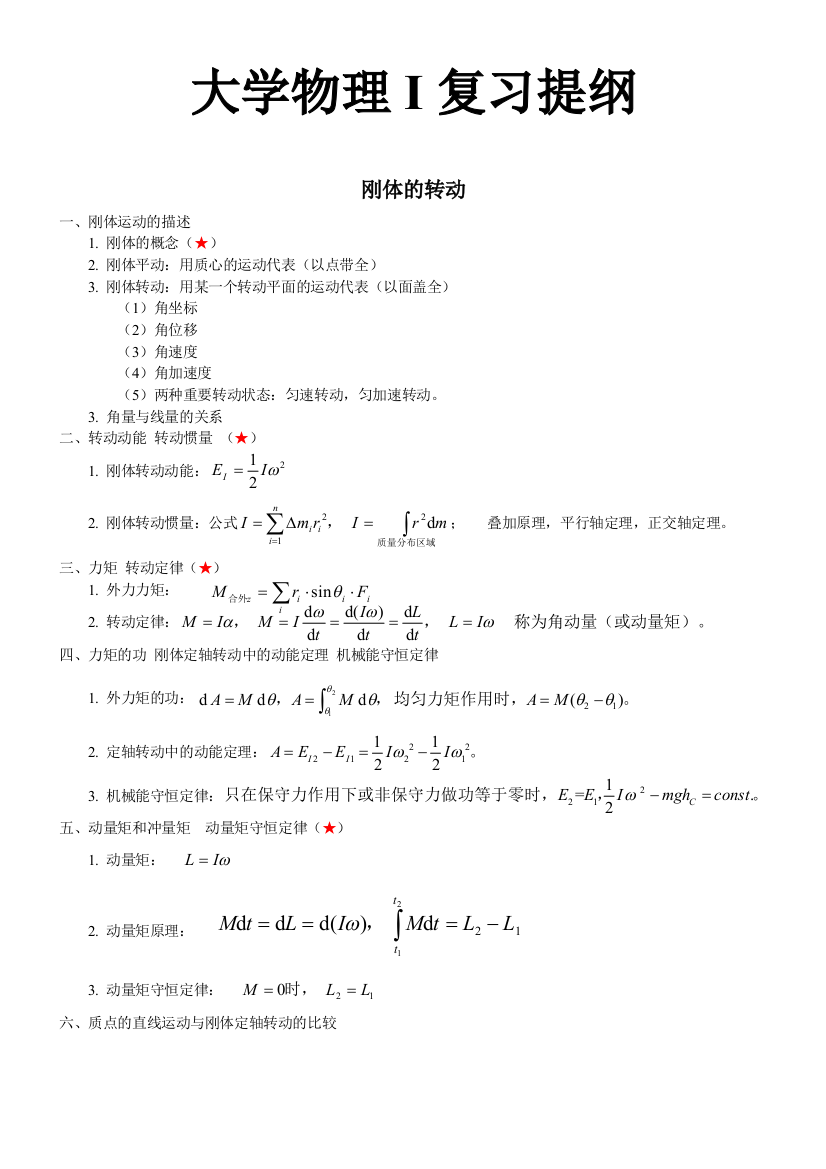 大学物理I复习提纲