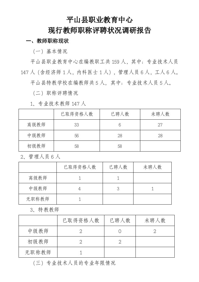 职业教育中心教师职称评聘状况调研报