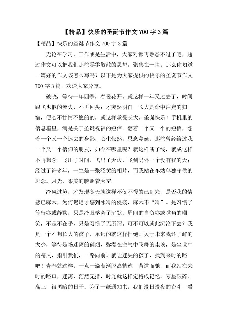 快乐的圣诞节作文700字3篇