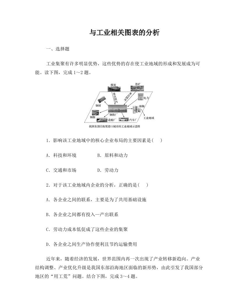 江苏专用2018版高考地理考点精勋练专题8工业生产与地理环境高频考点45与工业相关图表的分析