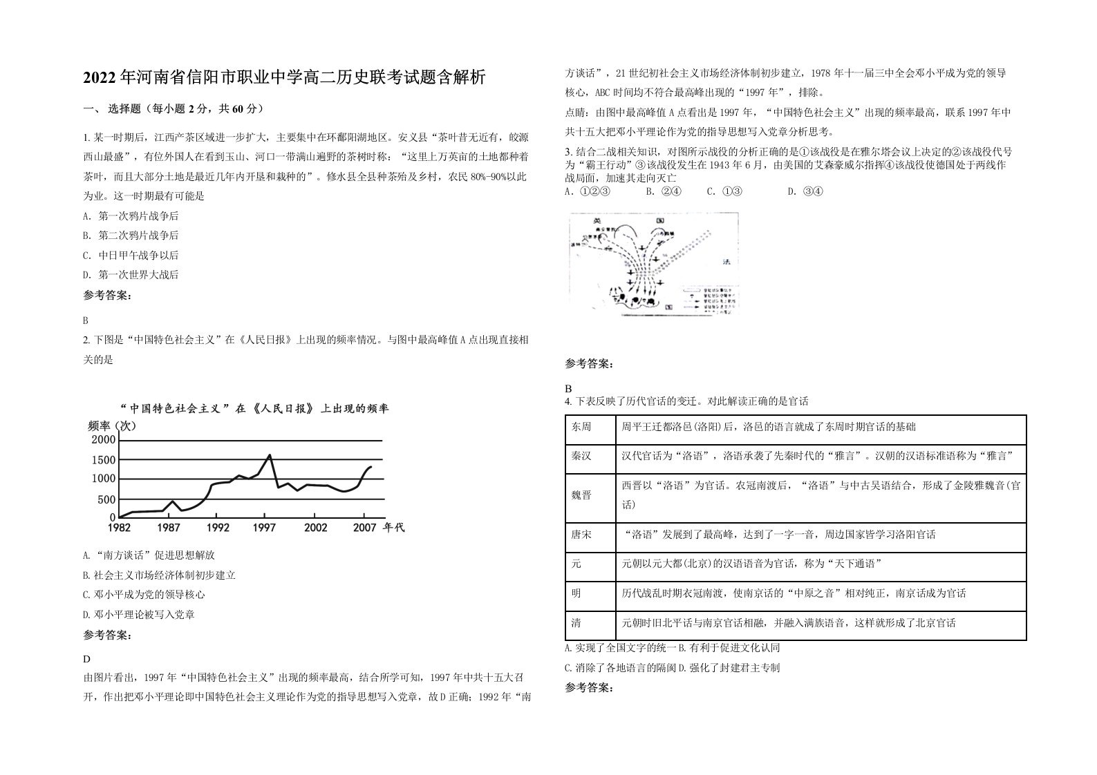 2022年河南省信阳市职业中学高二历史联考试题含解析