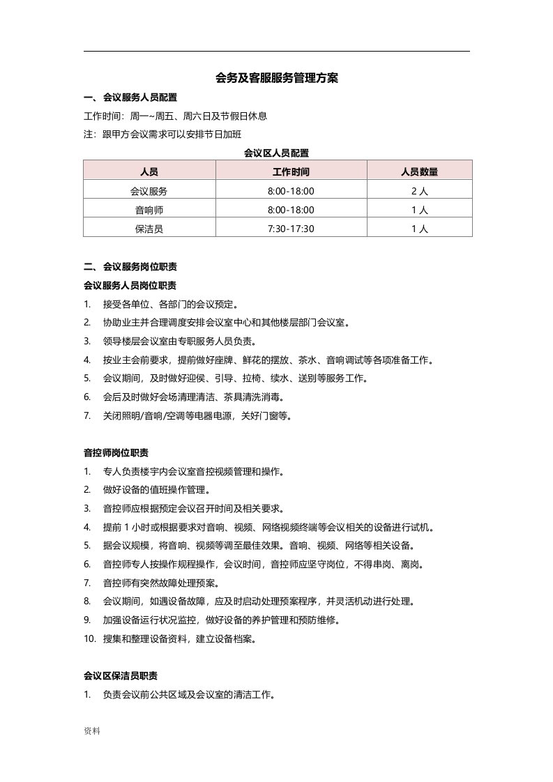 会务客服服务管理实施方案