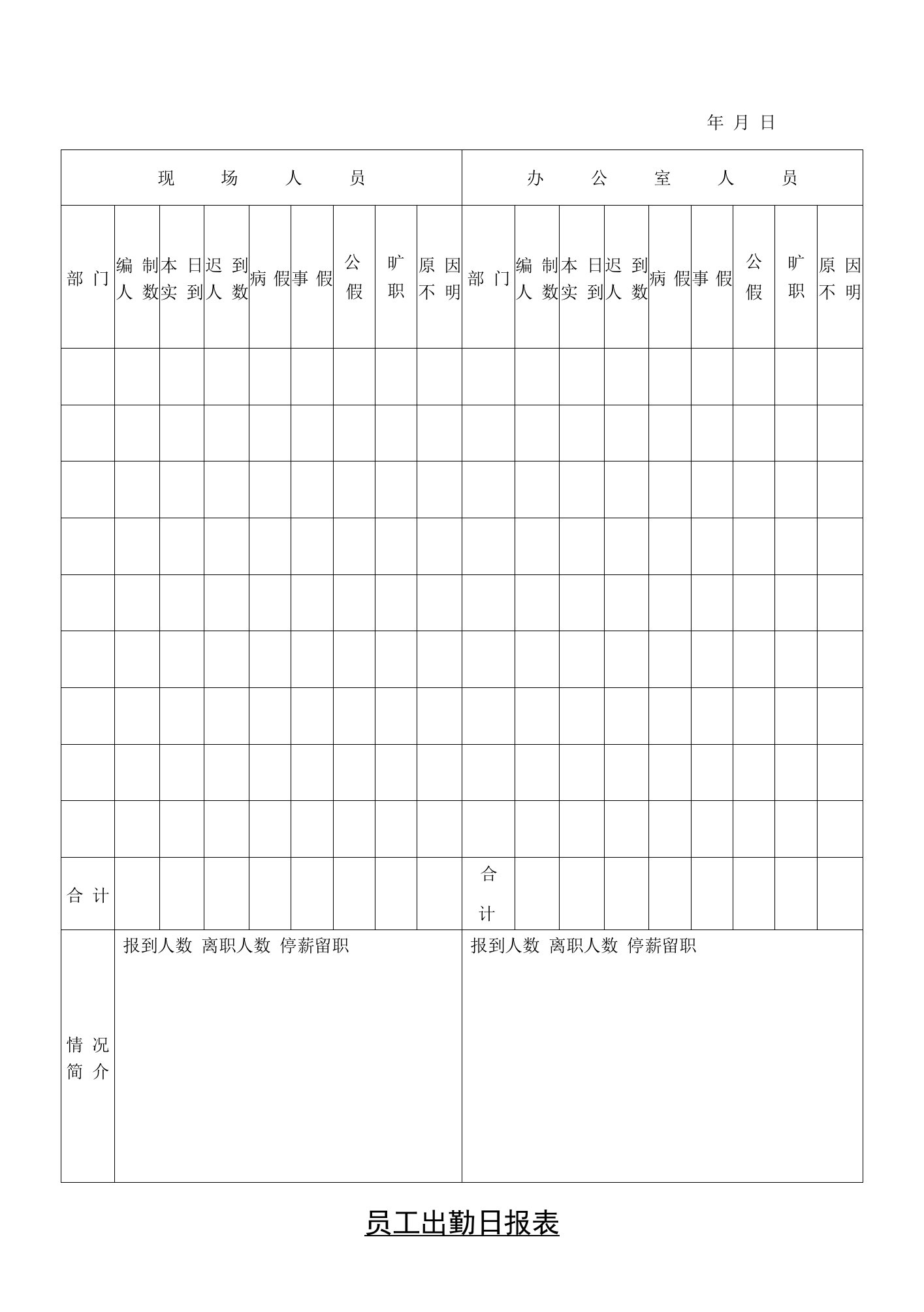 员工出勤日报表