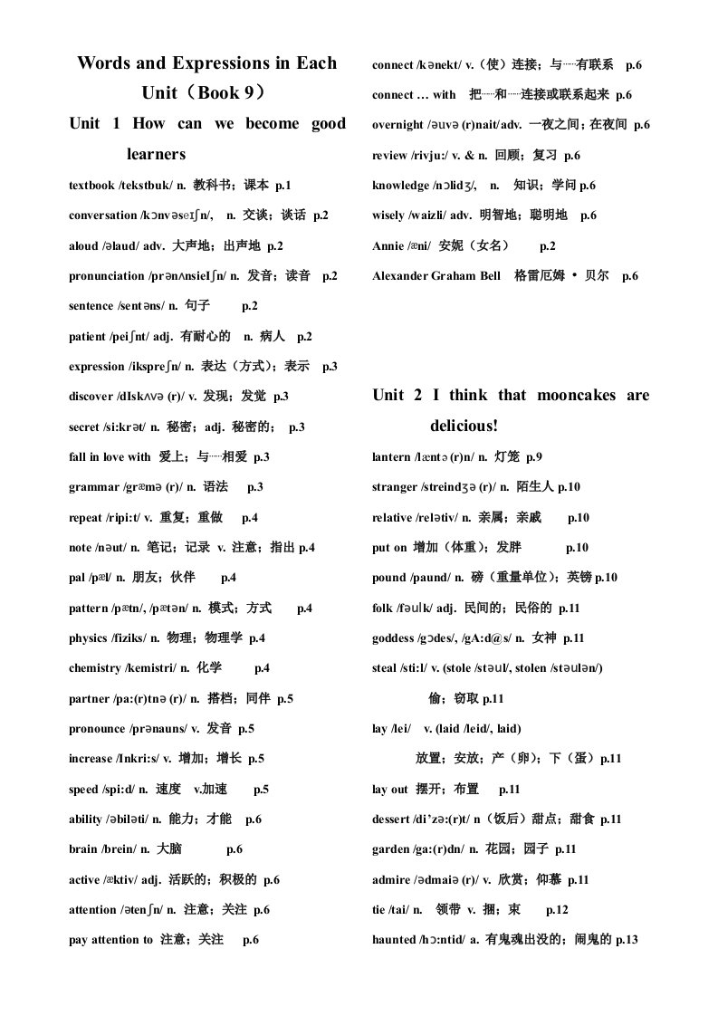 新人教2014年秋九年级英语全册单词表