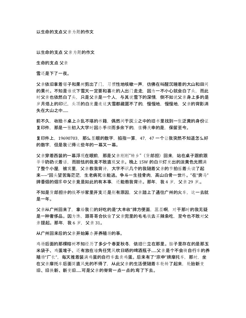 以生命的支点父亲为题的作文