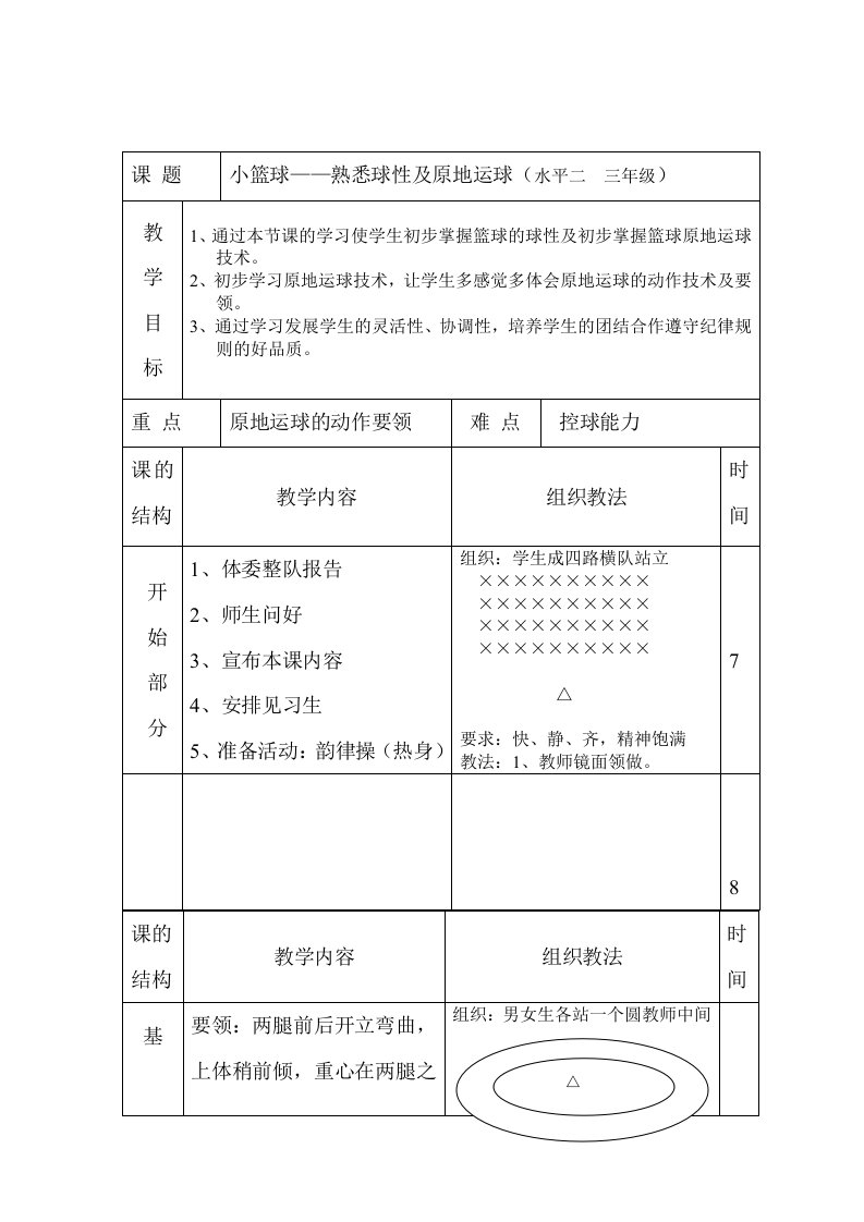 小篮球熟悉球性及原地运球教学设计与说课稿反思