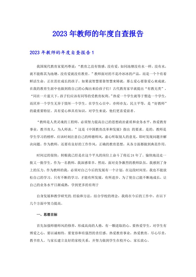 2023年教师的年度自查报告