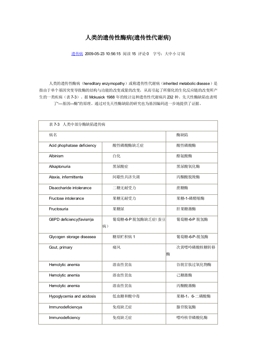 人类代谢遗传病