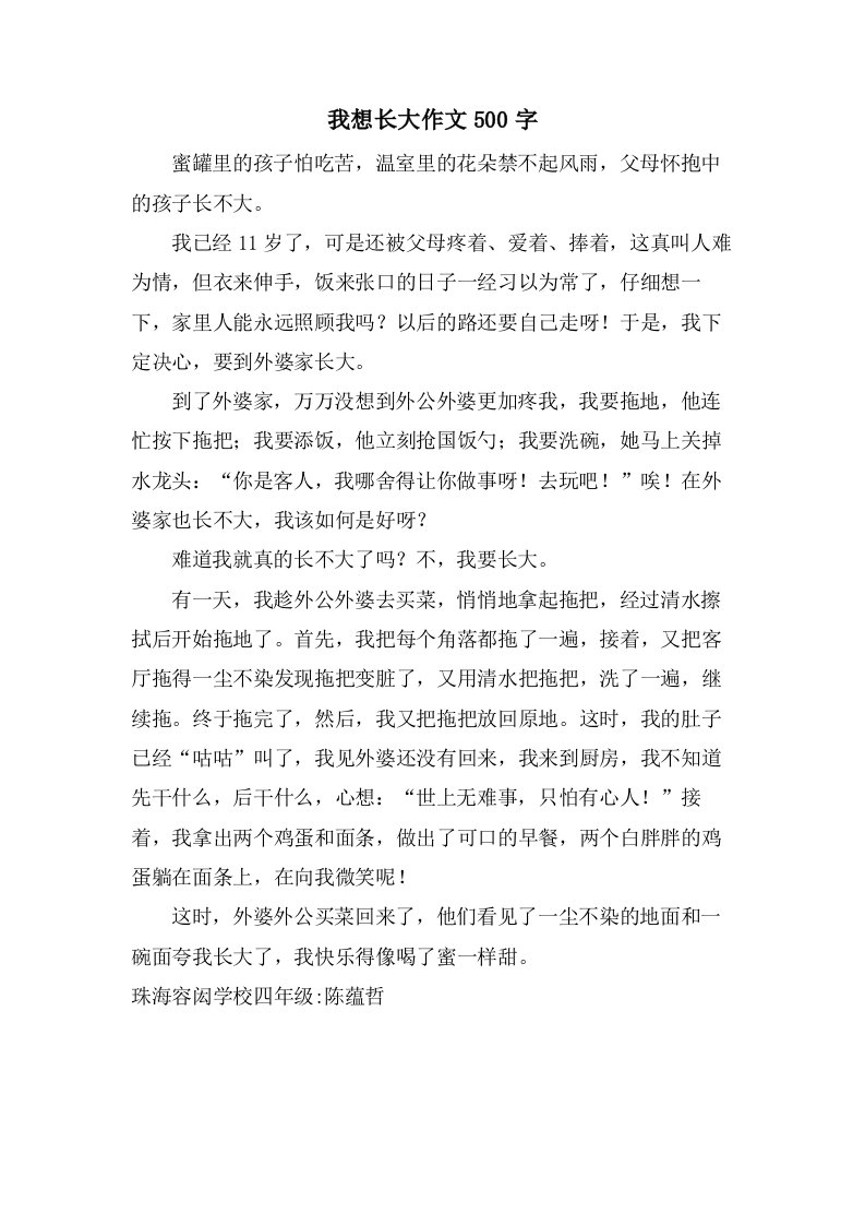 我想长大作文500字