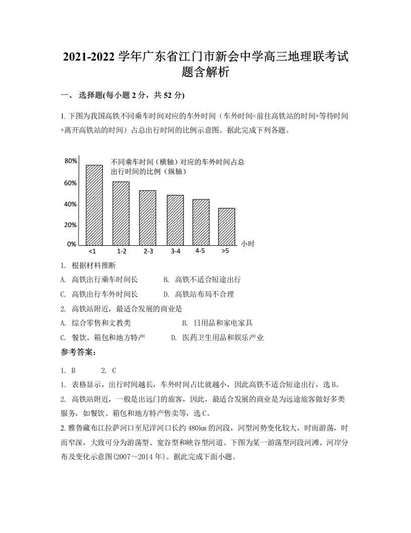 2021-2022学年广东省江门市新会中学高三地理联考试题含解析