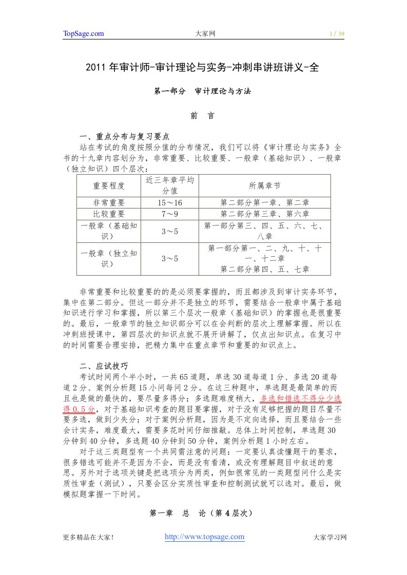 2011年审计师-审计理论与实务-冲刺串讲班讲义-全