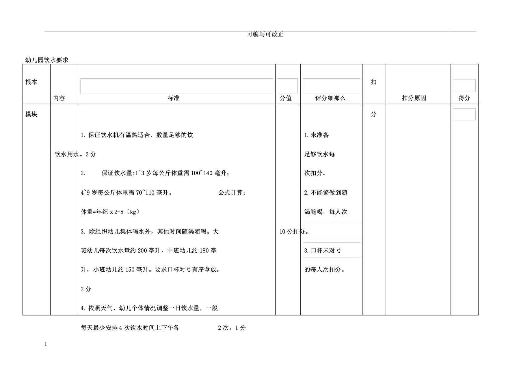 幼儿园饮水要求