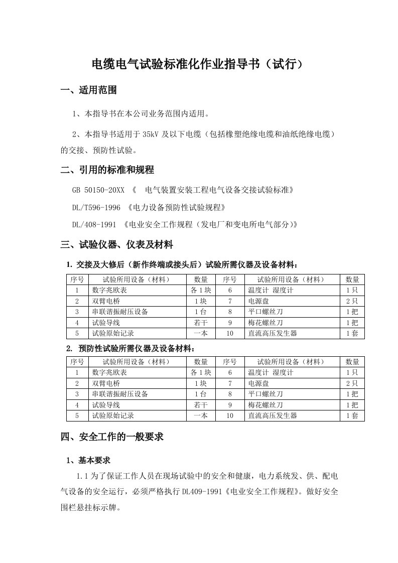 电力行业-电力电缆作业指导书