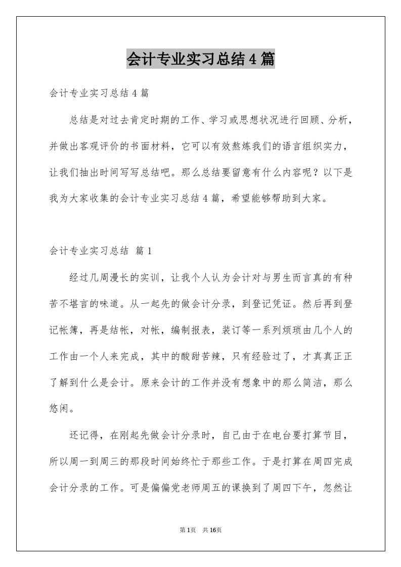 会计专业实习总结4篇范本