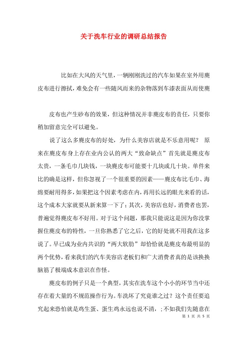 关于洗车行业的调研总结报告